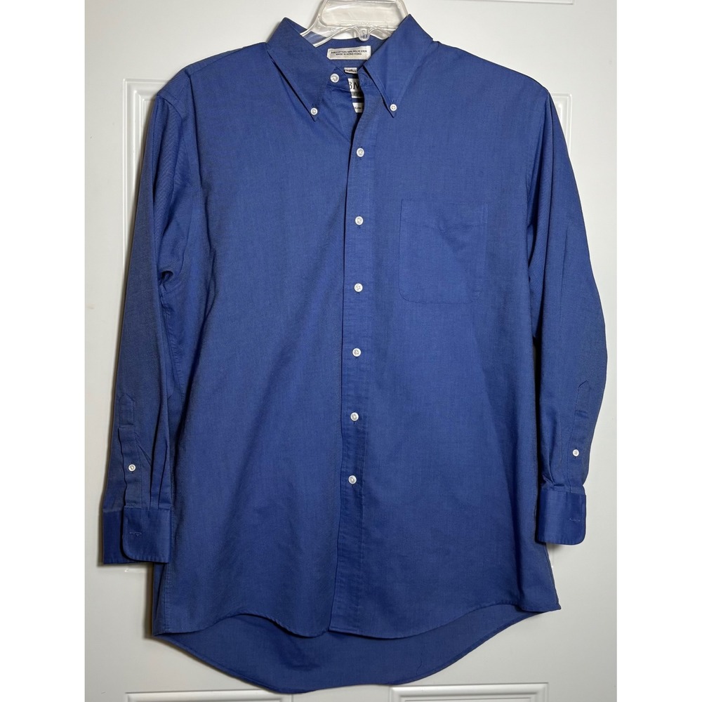 RBM Mens Blue Oxford Button Down Shirt Long Sleeve L 16.5-34